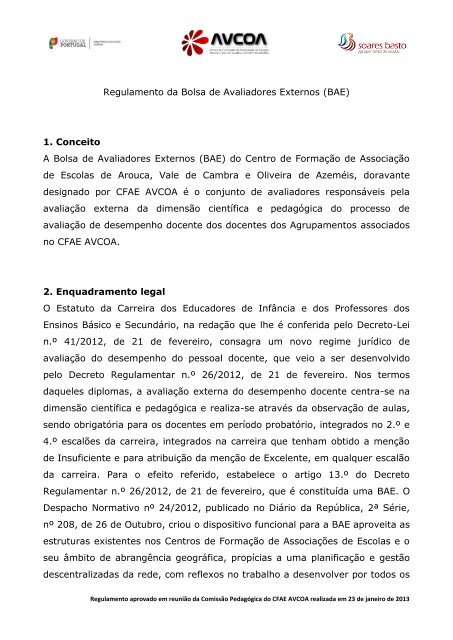 Regulamento da Bolsa de Avaliadores Externos (BAE) 1 ... - avcoa