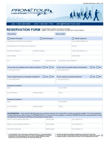 RESERVATION FORM - Prometour