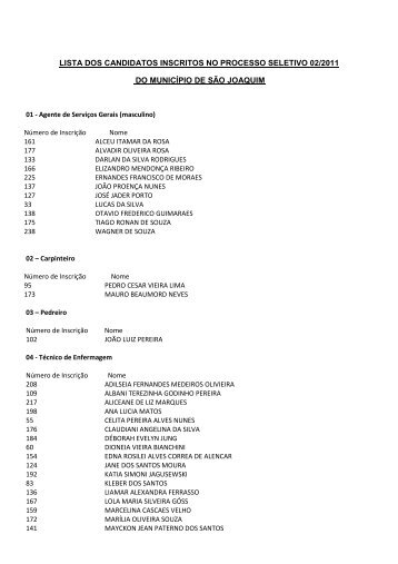 LISTA DOS CANDIDATOS INSCRITOS NO PROCESSO ... - IOBV