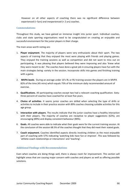 Community Junior Sport Coaching final report - 2009