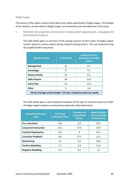 Community Junior Sport Coaching final report - 2009