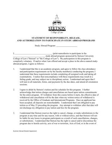 Student Agreement Form (PDF) - Stetson University College of Law