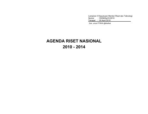 AGENDA RISET NASIONAL 2010 - 2014 - Batan