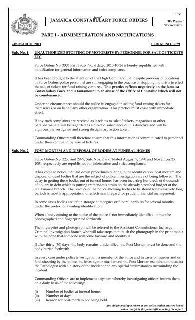 Force Orders 3329A dd 2011-03-24.pdf - Jamaica Constabulary ...