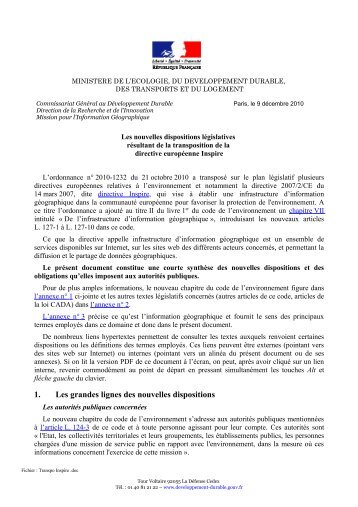 Transposition de la directive Inspire - SystÃ¨me d'Information