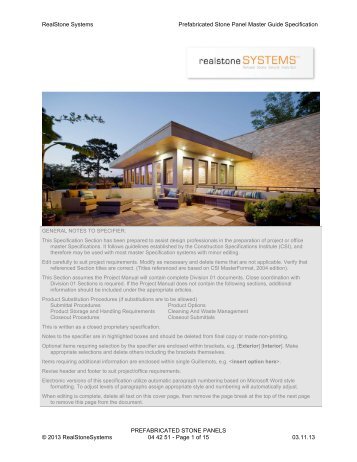 RealStone Systems Prefabricated Stone Panel Master Guide ...