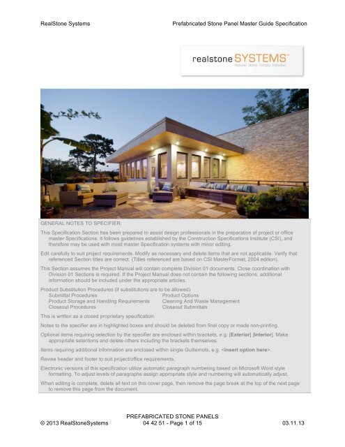 RealStone Systems Prefabricated Stone Panel Master Guide ...