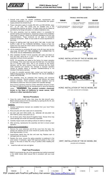 FEBCO Master SeriesÂ® INSTALLATION INSTRUCTIONS 850/856 ...