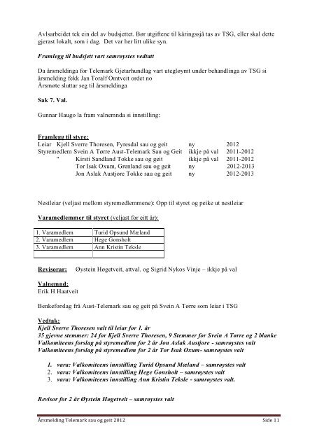 Årsmelding Telemark sau og geit 2012 Side 1 ... - Norsk Sau og Geit