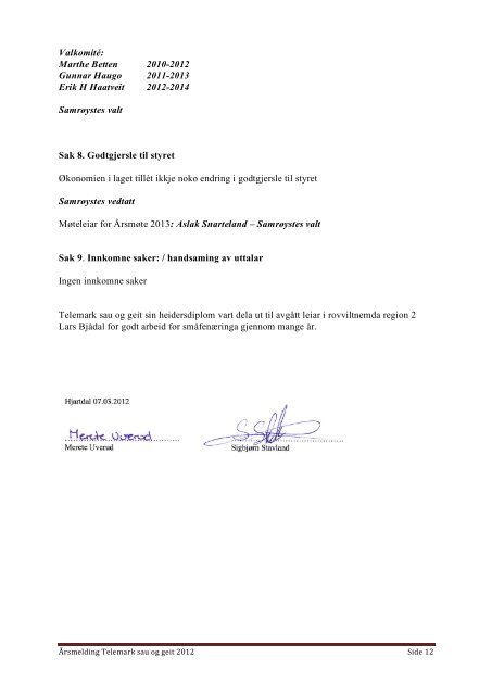 Årsmelding Telemark sau og geit 2012 Side 1 ... - Norsk Sau og Geit