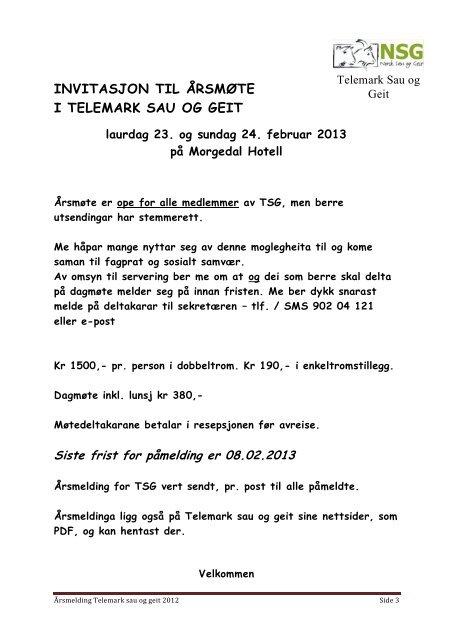 Årsmelding Telemark sau og geit 2012 Side 1 ... - Norsk Sau og Geit