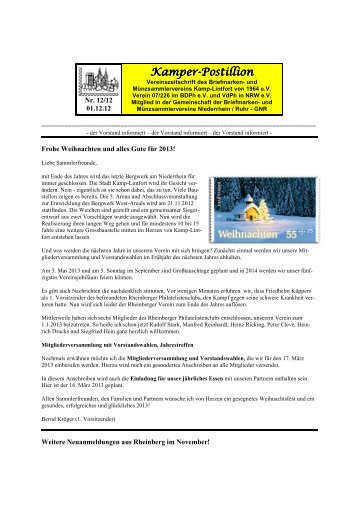 Ausgabe 12-2012 - Briefmarkensammlerverein Kamp-Lintfort von ...