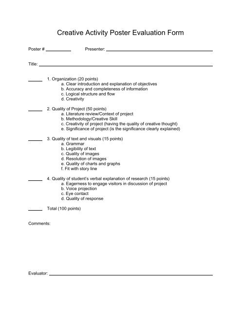 Research Fair Poster Evaluation Form