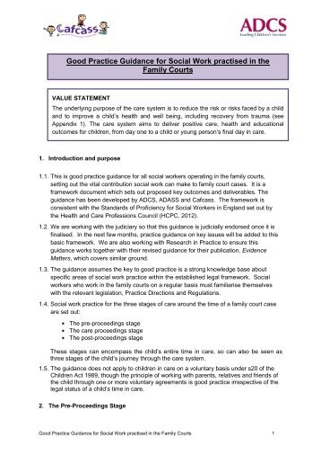 Good Practice Guidance for Social Work practised in the ... - ADCS