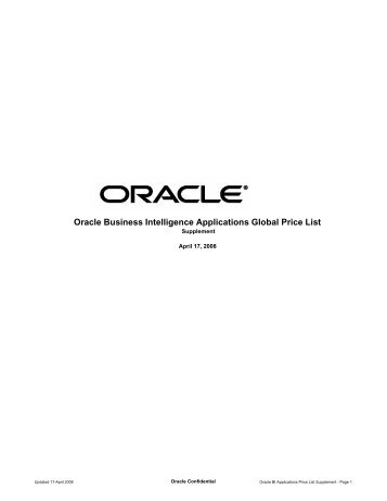 Oracle Business Intelligence Applications Global Price List