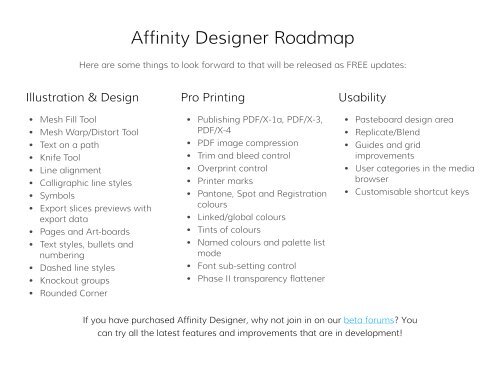 Affinity Designer Roadmap