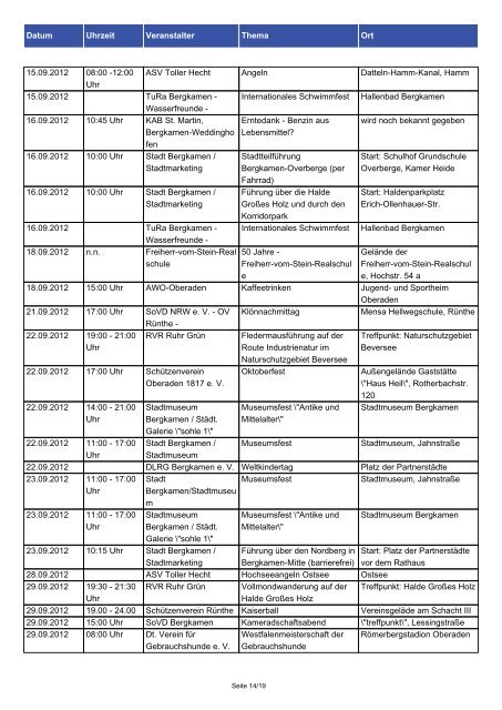 Stadt Bergkamen Veranstaltungskalender - Bergkamen-Info