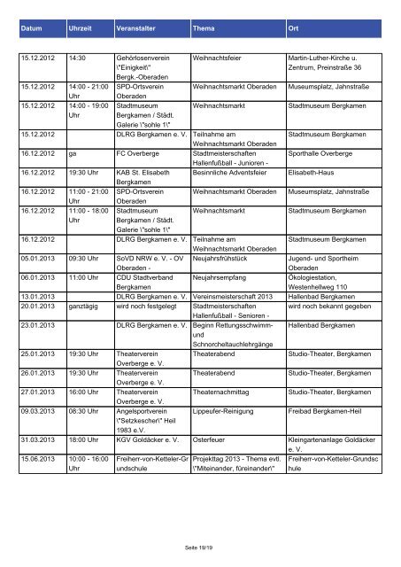 Stadt Bergkamen Veranstaltungskalender - Bergkamen-Info