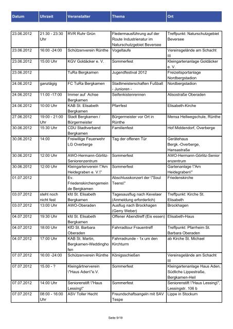 Stadt Bergkamen Veranstaltungskalender - Bergkamen-Info