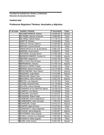 padron septiembre 09 - Facultad de Arquitectura, DiseÃ±o y Urbanismo