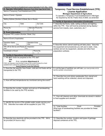 Michigan Temporary Food Service Establishment License Application Michigan Temporary Food Service Establishment License Application