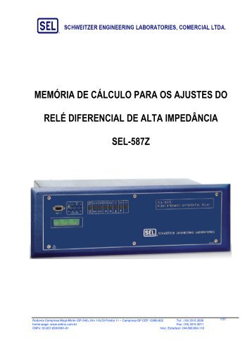 MEMÃRIA DE CÃLCULO PARA OS AJUSTES DO RELÃ ... - SEL