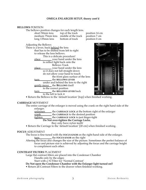 Omega Enlarger Setup - Berkowitz - Educational Pages