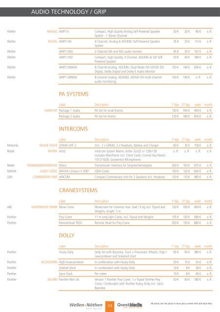 Rental Price List - Wellen+NÃ¶then