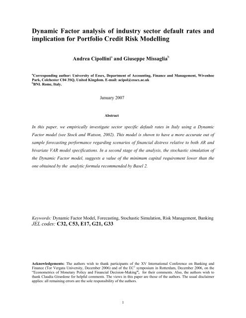 Dynamic Factor analysis of industry sector default rates and ... - CIdE
