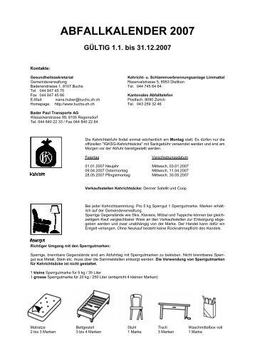 ABFALLKALENDER 2007 - Gemeinde Buchs ZH