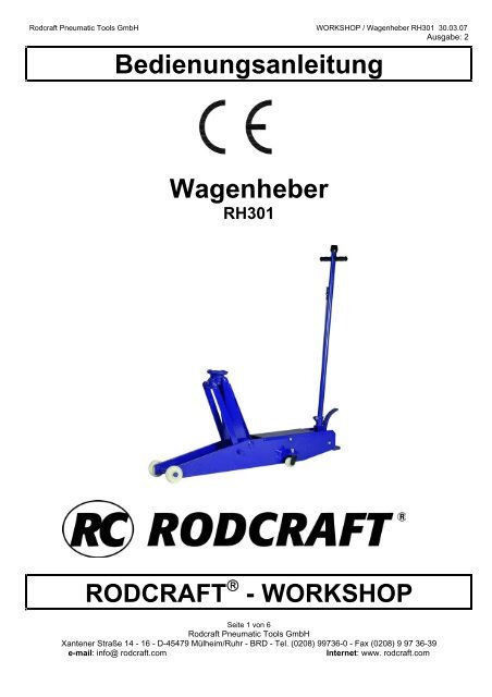 Bedienungsanleitung Wagenheber RH301 RODCRAFT - betec-tools