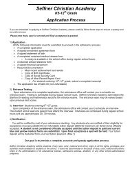 Seffner Christian Academy APPLICATION FOR ADMISSION