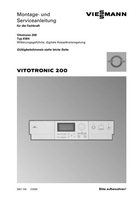 VITOTRONIC 200 Montage− und Serviceanleitung
