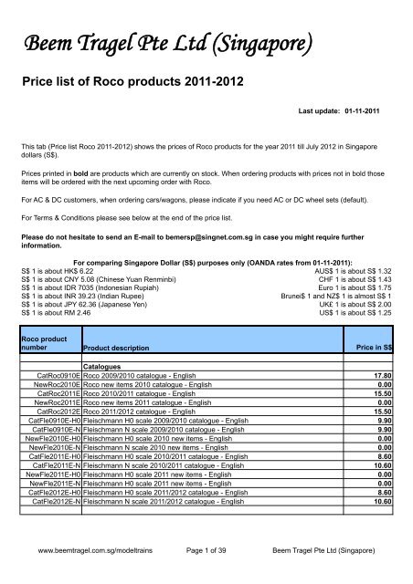 Price list of Roco products 2011-2012 - Beem Tragel