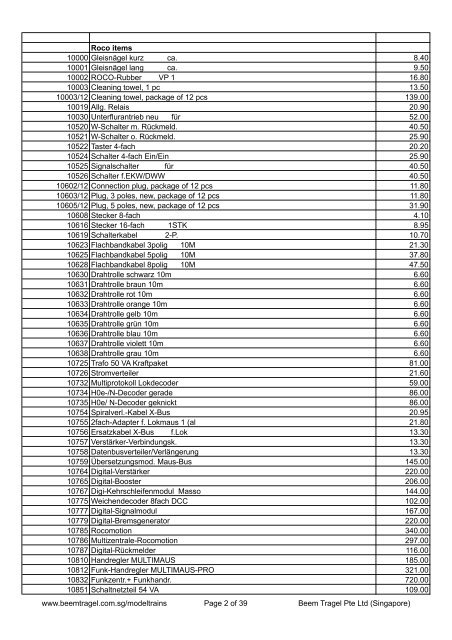 Price list of Roco products 2011-2012 - Beem Tragel