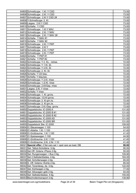 Price list of Roco products 2011-2012 - Beem Tragel