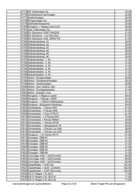 Price list of Roco products 2011-2012 - Beem Tragel