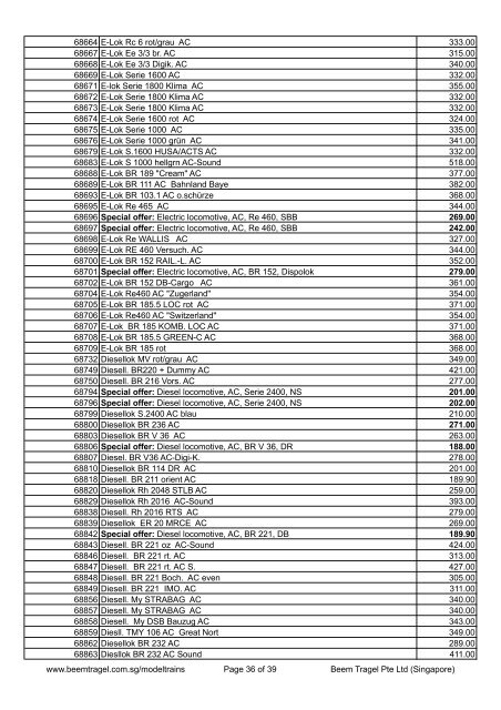 Price list of Roco products 2011-2012 - Beem Tragel