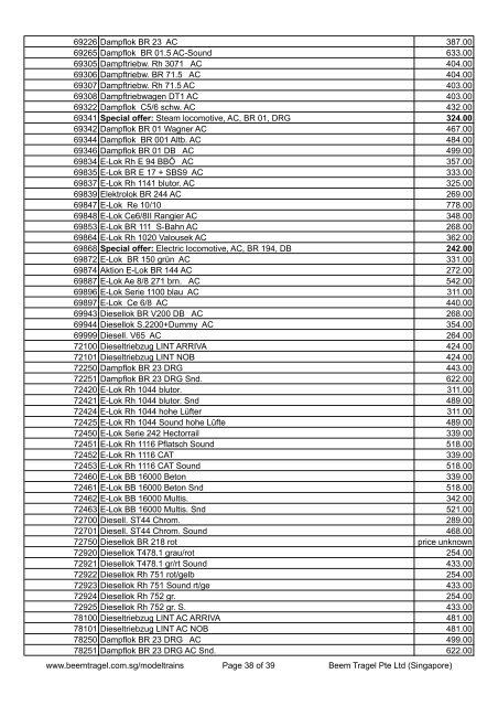 Price list of Roco products 2011-2012 - Beem Tragel