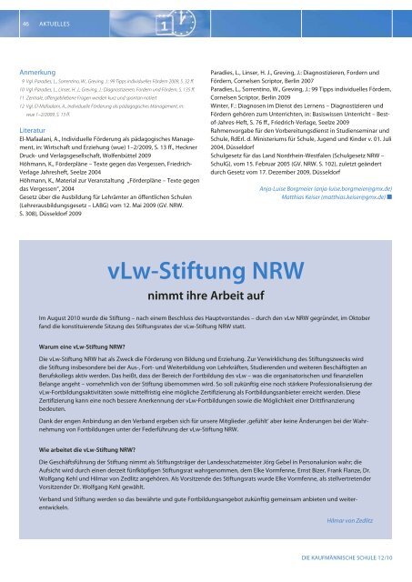 DIE KAUFMÃNNISCHE SCHULE - vLw Stiftung NRW eV