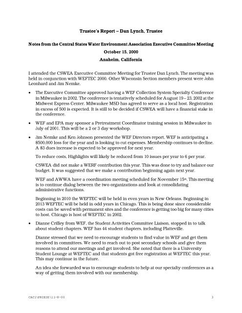 November 8, 2000 Annual Business Meeting - Central States Water ...