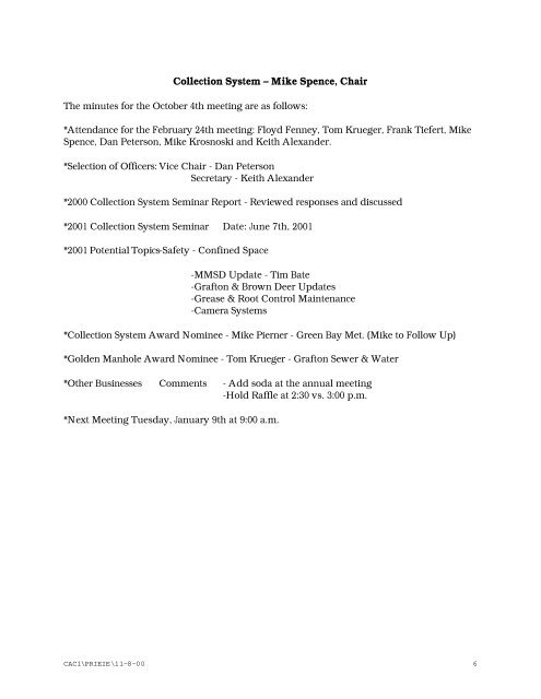 November 8, 2000 Annual Business Meeting - Central States Water ...