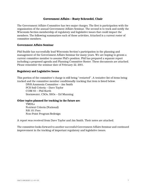 November 8, 2000 Annual Business Meeting - Central States Water ...