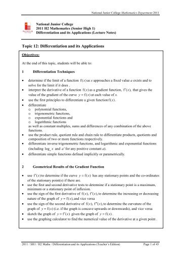 2011 SH1 H2 Mathematics Differentiation and its ... - ASKnLearn