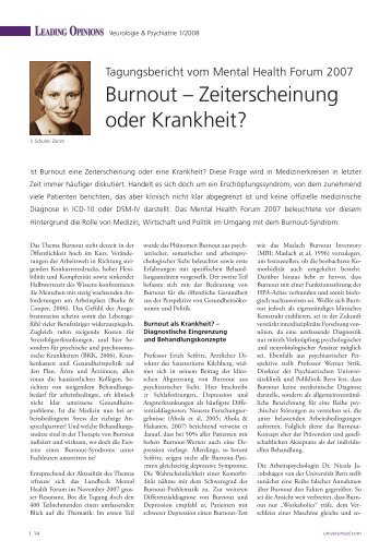 Burnout - Zeiterscheinung oder Krankheit? (Leading Opinions, 1/2008)