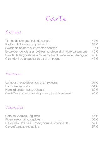 Carte et menu 2012 - hostellerie les gorges de pennafort