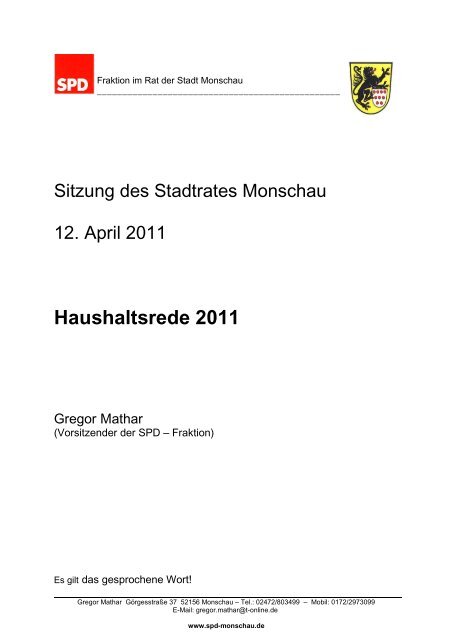 Haushaltsrede 2011 - SPD Ortsverein Monschau
