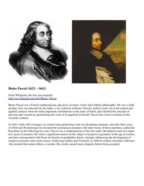 Blaise Pascal 1623 A 1662 Shellbuckling Com