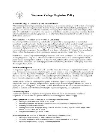 Plagiarism Policy (pdf) - Westmont College