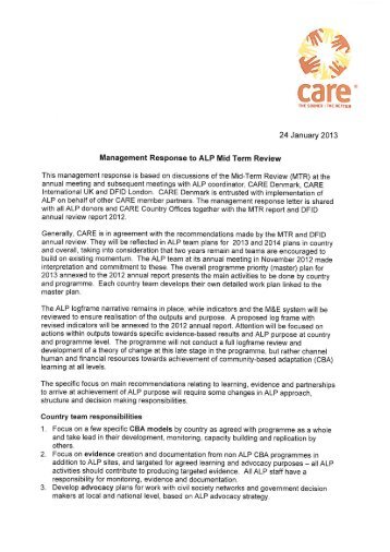 ALP Management response letter to Mid-term ... - CARE Danmark